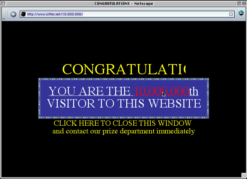 Claude Closky, ‘Congratulations’, 2002, interactive web flyer, Html (http://www.sittes.net/10.000.000/), 3 pages.